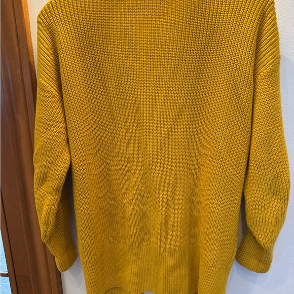 💛LOFT V-neck mustard yellow long boyfriend pocket cardigan size Medium - Picture 2 of 5